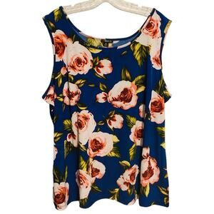 IMAN Tank Top Size 2X Dark Floral Summer Spring Pretty Roses Print Women's Plus